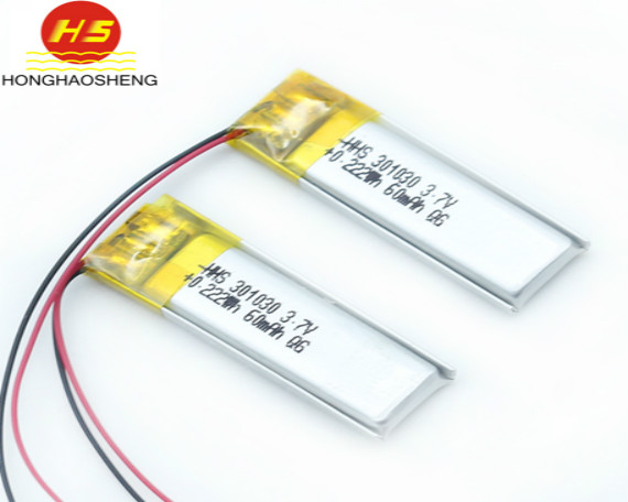 深圳鸿昊升厂家直销55mah 3.7V 301030高循环聚合物锂电池蓝牙小仪器电池