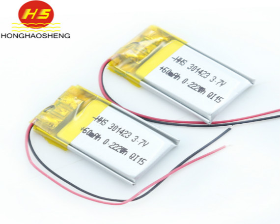 厂家直销301423（60mah）3.7v蓝牙耳机照明灯聚合物锂电池